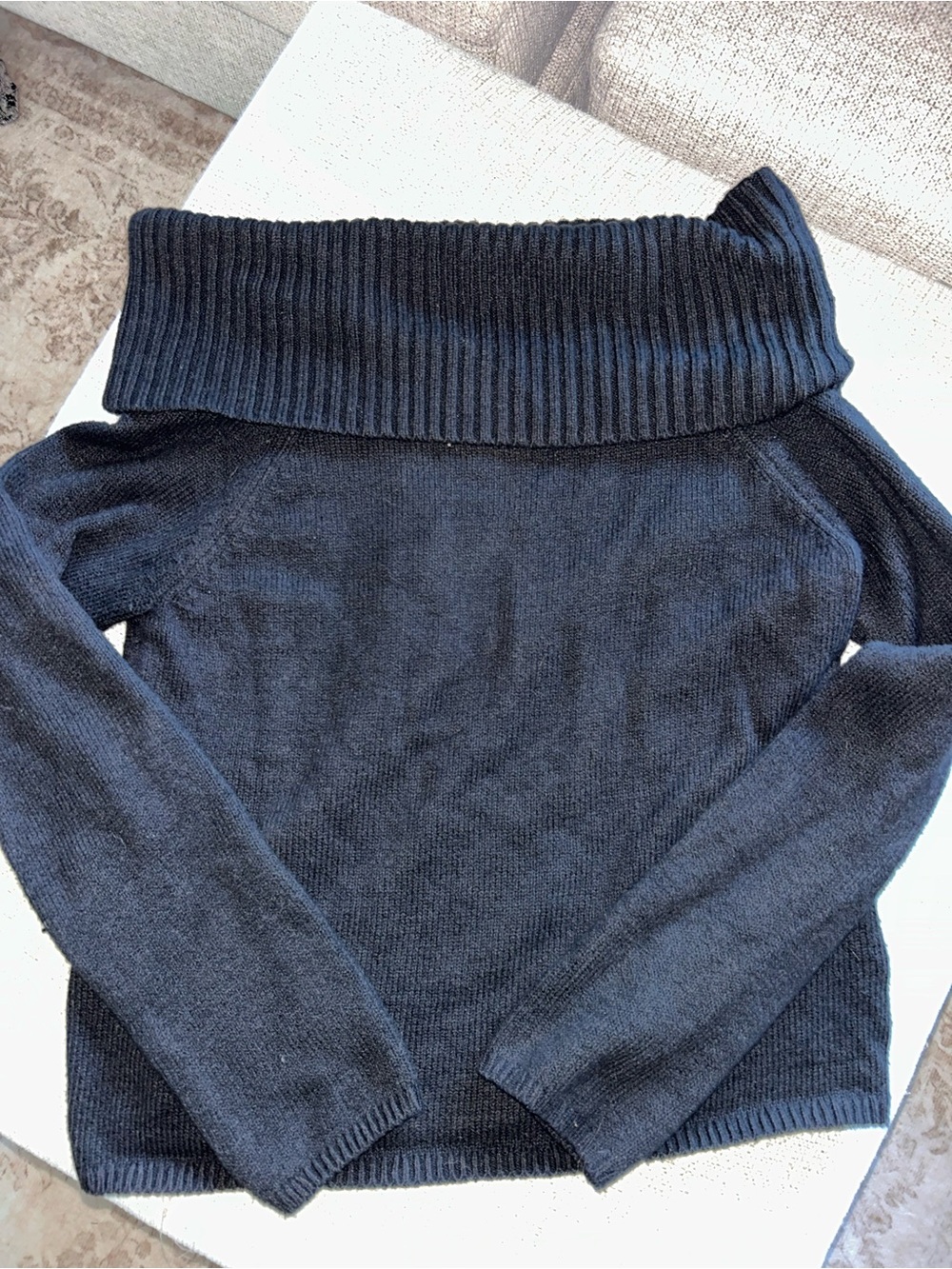 Old Navy Black Off-the-Shoulder Rib Foldover Sweater